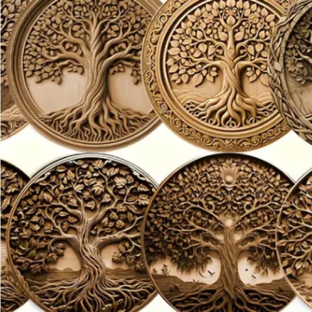 Tree of Life Wooden Coaster set of 8 - Picture 4 of 4